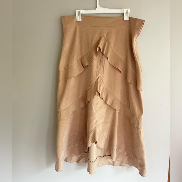 VINTAGE Y2K 90s Brown Sueded Cotton Tiered Ruffle Midi Skirt Boho Western Sz 18 - Picture 3 of 8